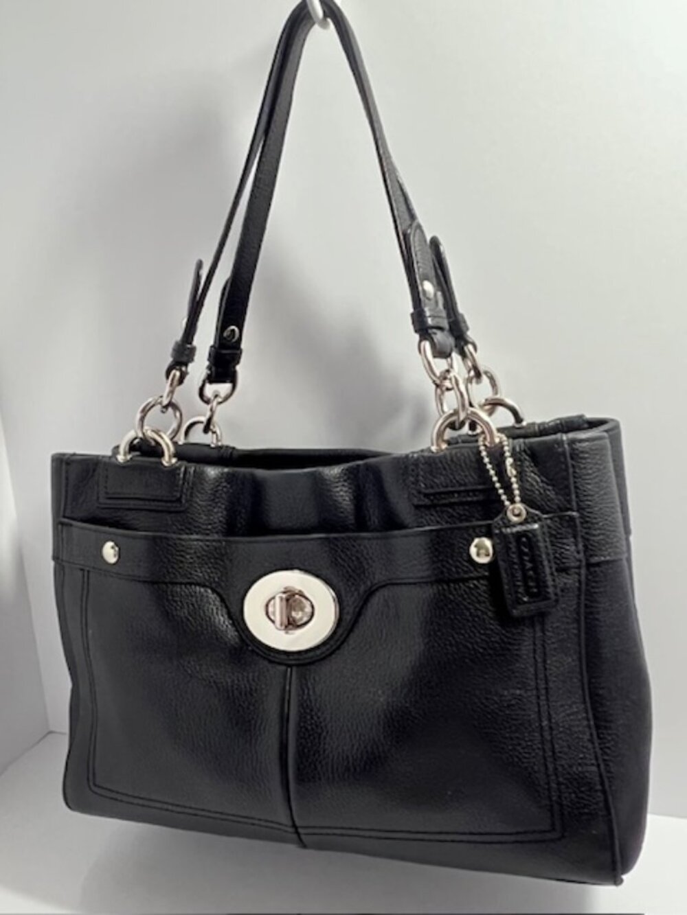 Coach Peyton Penelope Pebble Leather Turn Lock CarryAll Satchel Bag F16531 Black